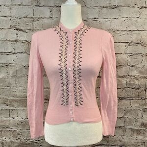 Vintage handmade embroidered 1960s Pink sweater